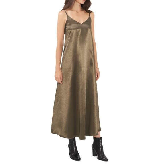 Vince Camuto Dresses & Skirts - Vince Camuto Y2K Midi Slip Dress Light Olive Sleeveless Satin Minimalist NWT